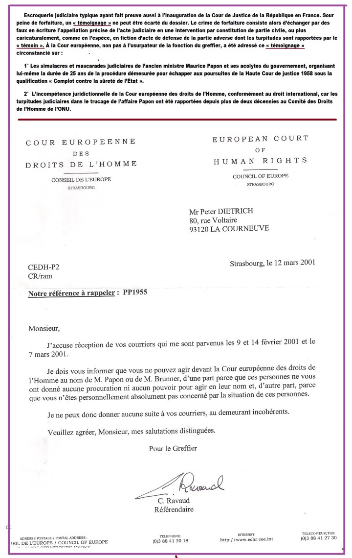 Cour européenne témoignage Papon