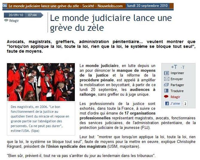 Juges grève zèle.