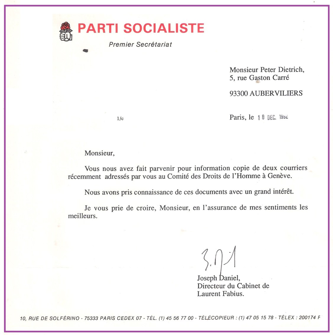 O.N.U. attestation saisine Fabius.