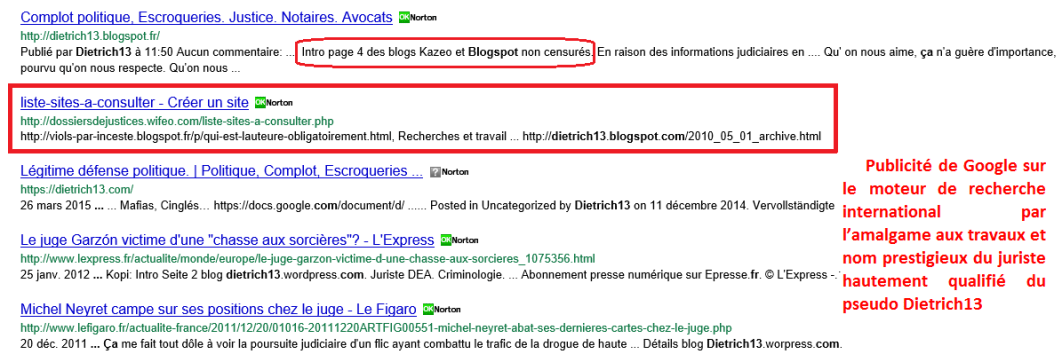 Publcité blogspot sur Net