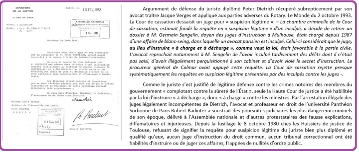 Badinter Ministre assasin du Juriste Peter Dietrich et de la Justice
